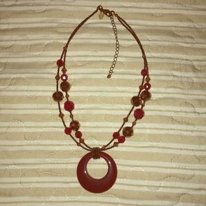 Red stone and beaded necklace